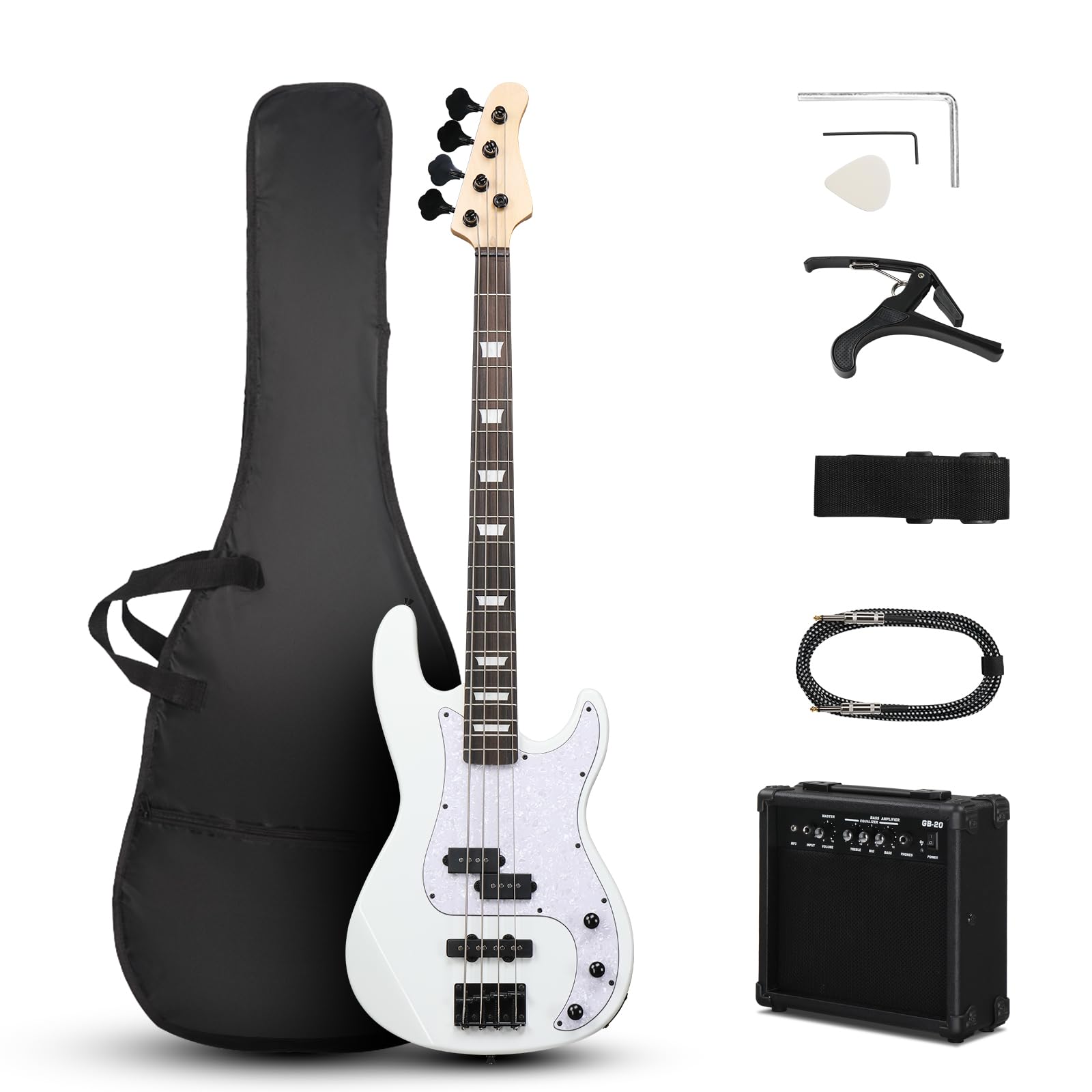 Ktaxon 4 String Electric Bass Guitar, Pb-Style Full Size Standard Right Handed Beginner Kit With 20W Amp, Gig Bag, Strap, Upgrad